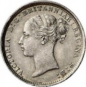 UK 3 Pence Victoria 1887 KM# 730 VICTORIA D:G: BRITANNIAR: REGINA F:D: coin obverse UK 3 Pence Victoria 1887 KM# 730 VICTORIA D:G: BRITANNIAR: REGINA F:D: coin obverse