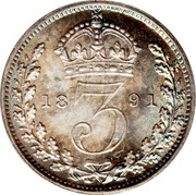 UK 3 Pence Victoria 1891 KM# 758 3 coin reverse UK 3 Pence Victoria 1891 KM# 758 3 coin reverse