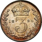 UK 3 Pence Victoria 1894 Prooflike KM# 777 3 coin reverse UK 3 Pence Victoria 1894 Prooflike KM# 777 3 coin reverse