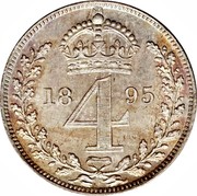 UK 4 Pence Groat 1895 Prooflike KM# 778 *YE 4 AR* coin reverse