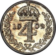 UK 4 Pence Groat 1902 Prooflike KM# 798 *YE 4 AR* coin reverse UK 4 Pence Groat 1902 Prooflike KM# 798 *YE 4 AR* coin reverse