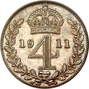 UK 4 Pence Groat 1911 Prooflike KM# 814 *YE 4 AR* coin reverse UK 4 Pence Groat 1911 Prooflike KM# 814 *YE 4 AR* coin reverse