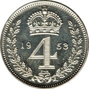 UK 4 Pence Groat 1953 Prooflike KM# 888 19 4 53 coin reverse