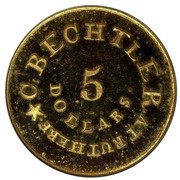 USA 5 Dollars. (1831-42) Proof restrike KM# 98 Christopher Bechtler (North Carolina) C. BECHTLER. AT RUTHERF: 5 DOLLARS. coin obverse USA 5 Dollars. (1831-42) Proof restrike KM# 98 Christopher Bechtler (North Carolina) C. BECHTLER. AT RUTHERF: 5 DOLLARS. coin obverse