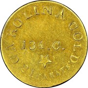 USA 5 Dollars (1831-42) KM# 94 Christopher Bechtler (North Carolina) CAROLINA GOLD: 21 CARATS 134. G. * coin reverse USA 5 Dollars (1831-42) KM# 94 Christopher Bechtler (North Carolina) CAROLINA GOLD: 21 CARATS 134. G. * coin reverse