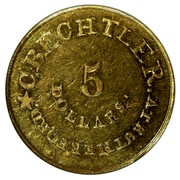 USA 5 Dollars 18XX KM# 78.1 Christopher Bechtler (Georgia) C. BECHTLER. AT RUTHERFORD * 5 DOLLARS coin obverse USA 5 Dollars 18XX KM# 78.1 Christopher Bechtler (Georgia) C. BECHTLER. AT RUTHERFORD * 5 DOLLARS coin obverse