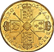 UK 5 Guineas Anne 1706 KM# 521 MAG BR ∙ FRA ET ∙ HIB REG ∙ coin reverse UK 5 Guineas Anne 1706 KM# 521 MAG BR ∙ FRA ET ∙ HIB REG ∙ coin reverse