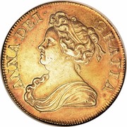 UK 5 Guineas Anne 1713 KM# 535 ANNA ∙ DEI ∙ GRATIA ∙ coin obverse UK 5 Guineas Anne 1713 KM# 535 ANNA ∙ DEI ∙ GRATIA ∙ coin obverse