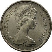 UK 5 New Pence Elizabeth II 1968 KM# 911 D∙G∙REG∙F∙D∙1981 ELIZABETH∙II coin obverse UK 5 New Pence Elizabeth II 1968 KM# 911 D∙G∙REG∙F∙D∙1981 ELIZABETH∙II coin obverse