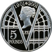 UK 5 Pounds Centennial of Queen Victoria 2001 Proof KM# 1015a 1901 2001 E PE 5 POUNDS coin reverse UK 5 Pounds Centennial of Queen Victoria 2001 Proof KM# 1015a 1901 2001 E PE 5 POUNDS coin reverse