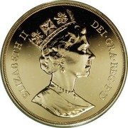 UK 5 Pounds Elizabeth II 1987 Proof KM# 949 ELIZABETH II∙DEI∙GRA∙REG∙F∙D∙ coin obverse UK 5 Pounds Elizabeth II 1987 Proof KM# 949 ELIZABETH II∙DEI∙GRA∙REG∙F∙D∙ coin obverse