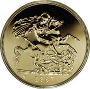 UK 5 Pounds Elizabeth II 1987 Proof KM# 949 1987 B.P. U coin reverse UK 5 Pounds Elizabeth II 1987 Proof KM# 949 1987 B.P. U coin reverse