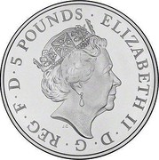 UK 5 Pounds Princess Charlotte Christening 2015 British Royal Mint Proof KM# 1299 ELIZABETH II∙D∙G∙REG∙F∙D∙5 POUNDS∙ J.C coin obverse UK 5 Pounds Princess Charlotte Christening 2015 British Royal Mint Proof KM# 1299 ELIZABETH II∙D∙G∙REG∙F∙D∙5 POUNDS∙ J.C coin obverse