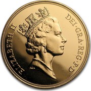 UK 5 Pounds Sovereign series - Elizabeth II 3rd portrait 1996 KM# 945 ELIZABETH II DEI∙GRA∙REG∙F∙D RDM coin obverse UK 5 Pounds Sovereign series - Elizabeth II 3rd portrait 1996 KM# 945 ELIZABETH II DEI∙GRA∙REG∙F∙D RDM coin obverse
