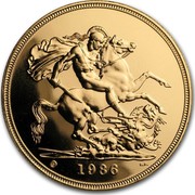 UK 5 Pounds Sovereign series - Elizabeth II 3rd portrait 1996 KM# 945 1985 B.P. U coin reverse UK 5 Pounds Sovereign series - Elizabeth II 3rd portrait 1996 KM# 945 1985 B.P. U coin reverse