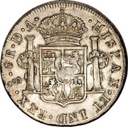 UK 5 Shillings Countermarked 1791-1808 CM Date: ND(1797) KM# 627 HISPAN ET IND REX 8R D A coin reverse UK 5 Shillings Countermarked 1791-1808 CM Date: ND(1797) KM# 627 HISPAN ET IND REX 8R D A coin reverse