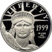 USA $50 American Eagle 1999 W KM# 303 LIBERTY 1999 E PLURIBUS UNUM IN GOD WE TRUST coin obverse USA $50 American Eagle 1999 W KM# 303 LIBERTY 1999 E PLURIBUS UNUM IN GOD WE TRUST coin obverse