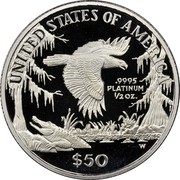 USA $50 American Eagle 1999 W KM# 303 UNITED STATES OF AMERICA .9995 PLATINUM ½ OZ. W $50 coin reverse USA $50 American Eagle 1999 W KM# 303 UNITED STATES OF AMERICA .9995 PLATINUM ½ OZ. W $50 coin reverse