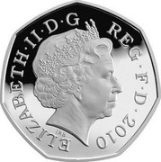UK 50 Pence 100th Anniversary of Girl Guiding 2010 British Royal Mint Proof KM# 1165 ELIZABETH∙II∙D∙G REG∙F∙D∙2010 IRB coin obverse UK 50 Pence 100th Anniversary of Girl Guiding 2010 British Royal Mint Proof KM# 1165 ELIZABETH∙II∙D∙G REG∙F∙D∙2010 IRB coin obverse
