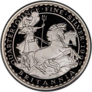 UK 50 Pence Britannia 1997 In proof sets only KM# 979 QUARTER'OUNCE'FINE'SILVER'1997 PN BRITANNIA coin reverse UK 50 Pence Britannia 1997 In proof sets only KM# 979 QUARTER'OUNCE'FINE'SILVER'1997 PN BRITANNIA coin reverse