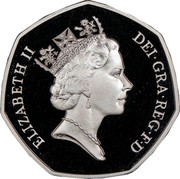 UK 50 Pence European Community 1992 Proof KM# 963a ELIZABETH II DEI∙GRA∙REG∙F∙D RDM coin obverse
