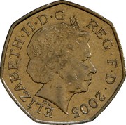 UK 50 Pence Johnsons Dictionary 2005 British Royal Mint KM# 1050 ELIZABETH∙II∙D∙G REG∙F∙D∙2005 IRB coin obverse UK 50 Pence Johnsons Dictionary 2005 British Royal Mint KM# 1050 ELIZABETH∙II∙D∙G REG∙F∙D∙2005 IRB coin obverse