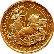 UK 50 Pounds Britannia 1997 Proof KM# 984 HALF'OUNCE'FINE'GOLD'1997 PN BRITANNIA coin reverse