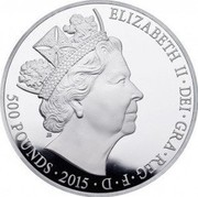 UK 500 Pounds The Longest Reigning British Monarch 2015 British Royal Mint Proof KM# 1305 ELIZABETH II DEI GRA REG F D 500 POUNDS 2015 JB coin obverse UK 500 Pounds The Longest Reigning British Monarch 2015 British Royal Mint Proof KM# 1305 ELIZABETH II DEI GRA REG F D 500 POUNDS 2015 JB coin obverse