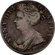 UK Crown Anne E below bust 1707 KM# 526.1 ANNA∙DEI∙ GRATIA∙ E coin obverse UK Crown Anne E below bust 1707 KM# 526.1 ANNA∙DEI∙ GRATIA∙ E coin obverse