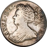 UK Crown Anne no E below bust 1707 KM# 526.2 ANNA ∙ DEI ∙ - GRATIA ∙ coin obverse UK Crown Anne no E below bust 1707 KM# 526.2 ANNA ∙ DEI ∙ - GRATIA ∙ coin obverse