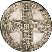 UK Crown Anne no E below bust 1707 KM# 526.2 MAG - BRI FR - ET ∙ HIB - REG ∙ coin reverse UK Crown Anne no E below bust 1707 KM# 526.2 MAG - BRI FR - ET ∙ HIB - REG ∙ coin reverse