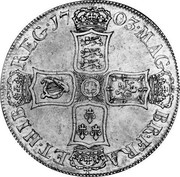 UK Crown Anne no plumes in angles 1703 KM# 519.1 MAG - BR ∙ FRA - ET HIB - REG ∙ coin reverse UK Crown Anne no plumes in angles 1703 KM# 519.1 MAG - BR ∙ FRA - ET HIB - REG ∙ coin reverse