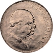 UK Crown Death of Winston Churchill 1965 Specimen KM# 910 CHURCHILL coin reverse UK Crown Death of Winston Churchill 1965 Specimen KM# 910 CHURCHILL coin reverse