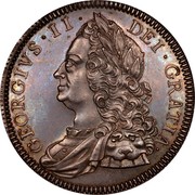 UK Crown George II 1746 Proof KM# 585.2 GEORGIVS ∙ II ∙ - DEI ∙ GRATIA ∙ coin obverse UK Crown George II 1746 Proof KM# 585.2 GEORGIVS ∙ II ∙ - DEI ∙ GRATIA ∙ coin obverse
