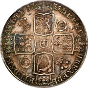 UK Crown George II Roses and plumes 1735 KM# 575.1 F ∙ D ∙ B ∙ - ET ∙ L ∙ D ∙ S ∙ R ∙ I ∙ - A ∙ T ∙ ET ∙ E ∙ - M ∙ B ∙ F ∙ ET ∙ - H ∙ REX ∙ coin reverse UK Crown George II Roses and plumes 1735 KM# 575.1 F ∙ D ∙ B ∙ - ET ∙ L ∙ D ∙ S ∙ R ∙ I ∙ - A ∙ T ∙ ET ∙ E ∙ - M ∙ B ∙ F ∙ ET ∙ - H ∙ REX ∙ coin reverse