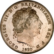 UK Crown George III 1820 LX KM# 675 GEORGIUS III D: G: BRITANNIARUM REX F: D: coin obverse UK Crown George III 1820 LX KM# 675 GEORGIUS III D: G: BRITANNIARUM REX F: D: coin obverse