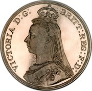 UK Crown Victoria 1887 KM# 765 VICTORIA D:G: BRITT: REGINA: F:D: coin obverse UK Crown Victoria 1887 KM# 765 VICTORIA D:G: BRITT: REGINA: F:D: coin obverse