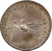 USA Disme US Liberty Parent of Science and Industry 1792 Reeded Edge; Judd# 10 KM# PnB1 UNITED STATES OF AMERICA DISME coin reverse USA Disme US Liberty Parent of Science and Industry 1792 Reeded Edge; Judd# 10 KM# PnB1 UNITED STATES OF AMERICA DISME coin reverse