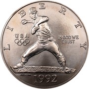 USA Dollar 1992 Olympics - baseball 1992 D KM# 234 LIBERTY IN GOD WE TRUST USA coin obverse USA Dollar 1992 Olympics - baseball 1992 D KM# 234 LIBERTY IN GOD WE TRUST USA coin obverse