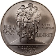 USA Dollar 1996 Atlanta Olympics - cycling 1995 D KM# 263 LIBERTY XXVI OLYMPIAD USA IN GOD WE TRUST coin obverse USA Dollar 1996 Atlanta Olympics - cycling 1995 D KM# 263 LIBERTY XXVI OLYMPIAD USA IN GOD WE TRUST coin obverse