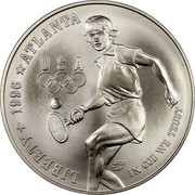 USA Dollar 1996 Atlanta Paralympics - tennis 1996 D KM# 269 LIBERTY ATLANTA IN GOD WE TRUST coin obverse USA Dollar 1996 Atlanta Paralympics - tennis 1996 D KM# 269 LIBERTY ATLANTA IN GOD WE TRUST coin obverse