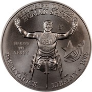 USA Dollar 1996 Atlanta Paralympics - wheelchair racer 1996 D KM# 268 TRIUMPH OF THE HUMAN SPIRIT IN GOD WE TRUST PARALYMPICS LIBERTY coin obverse USA Dollar 1996 Atlanta Paralympics - wheelchair racer 1996 D KM# 268 TRIUMPH OF THE HUMAN SPIRIT IN GOD WE TRUST PARALYMPICS LIBERTY coin obverse
