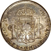 UK Dollar Countermark on Bolivia (Potosi) 8 Reales KM#73.1 ND Host Date: 1791-1804 KM# 653 HISPAN∙ET IND∙REX∙ MO ∙ 8R ∙F∙F∙ coin reverse UK Dollar Countermark on Bolivia (Potosi) 8 Reales KM#73.1 ND Host Date: 1791-1804 KM# 653 HISPAN∙ET IND∙REX∙ MO ∙ 8R ∙F∙F∙ coin reverse