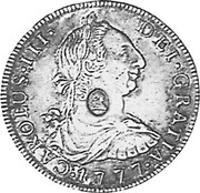 UK Dollar Countermarked 1773-1789 CM Date: ND(1797) KM# 624 ∙CAROLUS∙III DEI∙GRATIA∙*YEAR* coin obverse