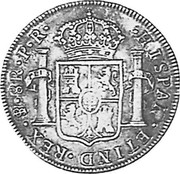 UK Dollar Countermarked 1773-1789 CM Date: ND(1797) KM# 624 ∙HISPAN∙ET IND∙REX∙8R∙P∙R∙ coin reverse