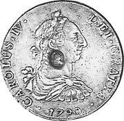 UK Dollar Countermarked 1789-1791 CM Date: ND(1797) KM# 625 ∙CAROLUS∙IV DEI∙GRATIA∙*YEAR* coin obverse UK Dollar Countermarked 1789-1791 CM Date: ND(1797) KM# 625 ∙CAROLUS∙IV DEI∙GRATIA∙*YEAR* coin obverse