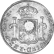 UK Dollar Countermarked 1789-1791 CM Date: ND(1797) KM# 625 ∙HISPAN∙ET IND∙REX∙8R∙P∙R∙ coin reverse UK Dollar Countermarked 1789-1791 CM Date: ND(1797) KM# 625 ∙HISPAN∙ET IND∙REX∙8R∙P∙R∙ coin reverse