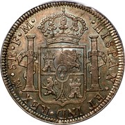 UK Dollar Countermarked 1791-1808 CM Date: ND(1797) KM# 634 ∙HISPAN∙ET IND∙REX∙ OM ∙ 8R ∙F∙M∙ PLUS VLTRA coin reverse UK Dollar Countermarked 1791-1808 CM Date: ND(1797) KM# 634 ∙HISPAN∙ET IND∙REX∙ OM ∙ 8R ∙F∙M∙ PLUS VLTRA coin reverse