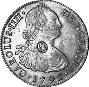UK Dollar George IIII Countermarked 1791-1808 CM Date: ND(1797) KM# 638 GEORGIUS IIII DEI GRATIA coin obverse UK Dollar George IIII Countermarked 1791-1808 CM Date: ND(1797) KM# 638 GEORGIUS IIII DEI GRATIA coin obverse