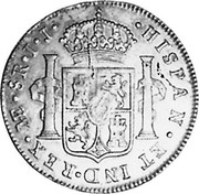 UK Dollar George IIII Countermarked 1791-1808 CM Date: ND(1797) KM# 638 HISPAN ET IND REX A E SR II coin reverse UK Dollar George IIII Countermarked 1791-1808 CM Date: ND(1797) KM# 638 HISPAN ET IND REX A E SR II coin reverse